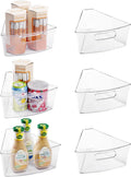 Oubonun Lazy Susan Organizers Set of 6, 10.2”x 9.4”x 4” Plastic Transparent Kitchen Cabinet Storage Bins with Handle, 4" Deep Container, 1/8 Wedge - Food Safe, without BPA