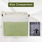 Large Fabric Storage Baskets | 50L Storage Bins, Decorative Linen Closet Baskets with Handles for Organizing, Shelf, Toys, Clothes, Home, Office, Nursery, 17x12x15Inches (Green&White)