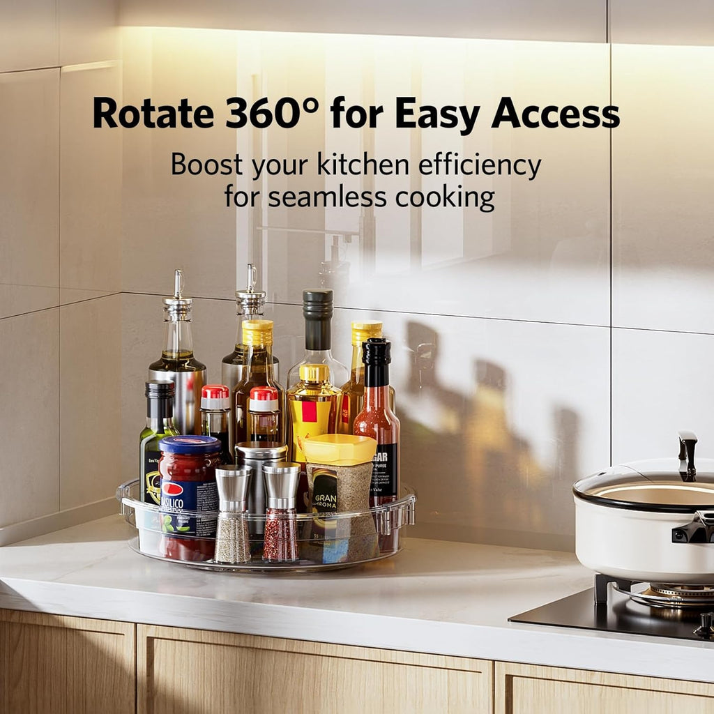 LAMU 4 Pack Lazy Susan Organizer, Clear Lazy Susan Turntable for Cabinet, Refrigerator, Table Top, Kitchen, Bathroom, Pantry Organizers and Storage, 2 Sizes Included 12in, 10.6in