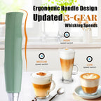 Nahida Granite Green Milk Frother Wand for Coffee, Frother Handheld Rechargeable Electric Whisk with 3 Heads 3 Speeds Drink Mixer Coffee Frother Foam Maker For Latte, Cappuccino, Hot Chocolate, Egg