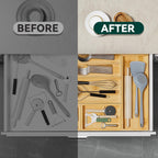 Bamboo Drawer Organizer for Kitchen & Bath, Extra Large Stackable Tray for Silverware, Toiletries & Utensils, 2 Pcs, 17" x 6" x 2" (Outer), 16.3" x 5.3" x 1.77" (Inner)