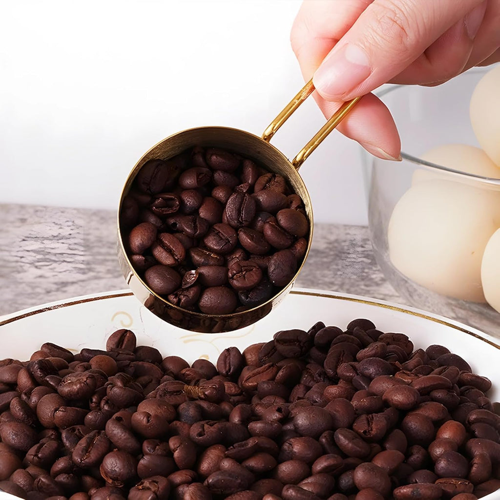 Stainless Steel Measuring Cups and Spoons Set, 9 Piece with Engraved Marks, Food Safe, Easy Stack Gold Measuring Set for Baking and Cooking