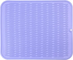 Silicone Dish Drying Mat for Multiple Usage,Easy clean,Eco-friendly,Heat-resistant Silicone Mat for Kitchen Counter or Sink,Refrigerator or Drawer Liner Light Purple XL 18 inches x 16 inches