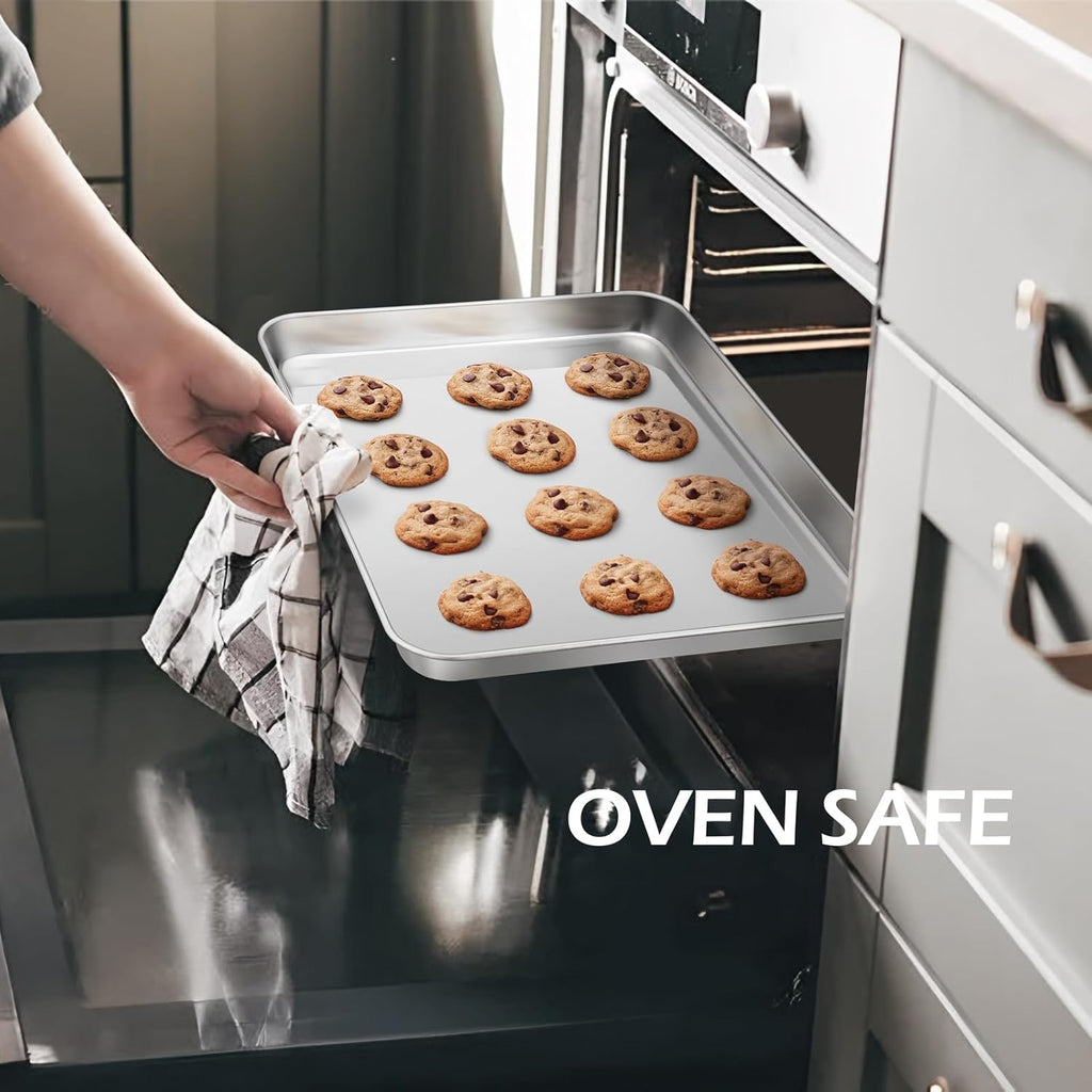 Baking Sheets Pan, Leonyo 2Pack 16IN x 12IN Stainless Steel Cookies Sheets for Baking, 1IN Deep Metal Toaster Oven Pan Tray for Oven, Dishwasher Safe