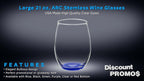 DISCOUNT PROMOS 10 ARC Stemless Wine Glasses Set, 21 oz. - Chardonnay, Cabernet, Merlot, Sauvignon - Blue