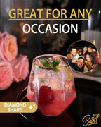 40 Pcak Plastic Stemless Wine cocktail Whiskey Champagne Glasses, 12 Oz Gold Rim Disposable Clear Unbreakable Cups for Party Bars Wedding Tasting (Diamond-shaped)