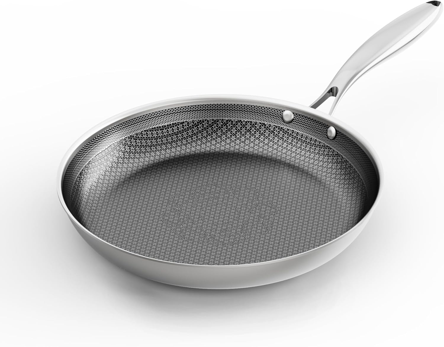 COOKING KING 12-Inch Stainless Steel Pan, Hybrid Nonstick Frying Pan, Skillet, 3-Ply Clad Cookware, Even Heat Distribution, Dishwasher & Oven Safe, with Stay-Cool Handle, Induction Compatible