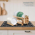 SUEH DESIGN Dish Drying Mat, Absorbent Coffee Mat 23.6 x 15.7 in Quick Dry Kitchen Drying Dish Drain Mat for Kitchen Counter Coffee Bar, Black