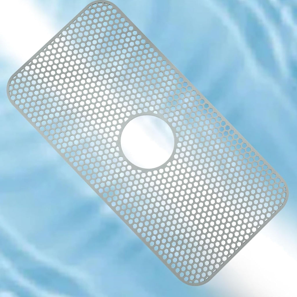 1 Pack Silicone Sink Mat, Center Drain Non-slip Sink Protectors Large Kitchen, Heat Resistant Mat Liner for Farmhouse Stainless Steel Porcelain Bottom