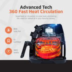 Air Fryer - 8.6 Quart Extra-Large Air Fryer, 2 Simple Dial Controls, 1800 Watts - Quick Heat Circulation Technology, Low Fat Cooking Less Calories - Removable Squared Basket - Black