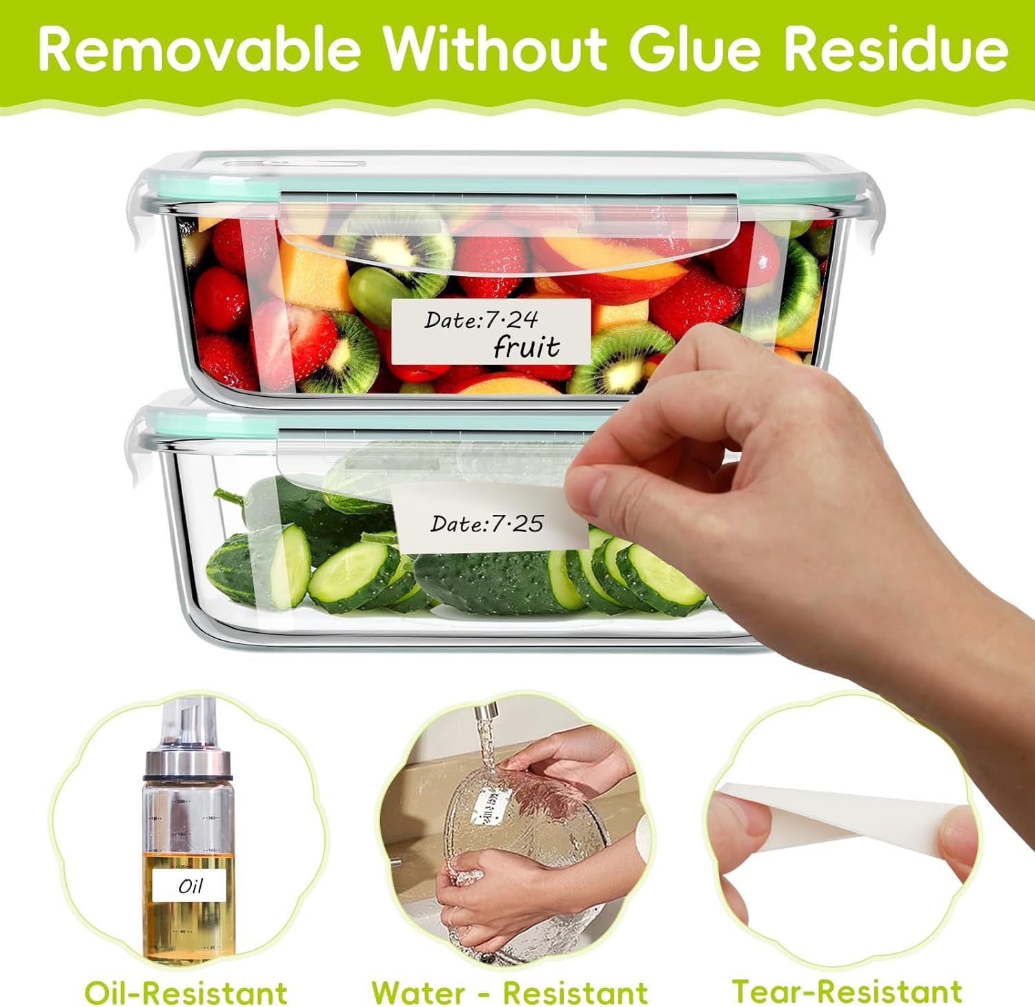 600 Blank Removable Freezer Labels with Perforation Line for Easy Distribution and Use. Waterproof and Oil-Resistant, Suitable for Food Containers, Jars, and Kitchen Organization.(1 "x 3")