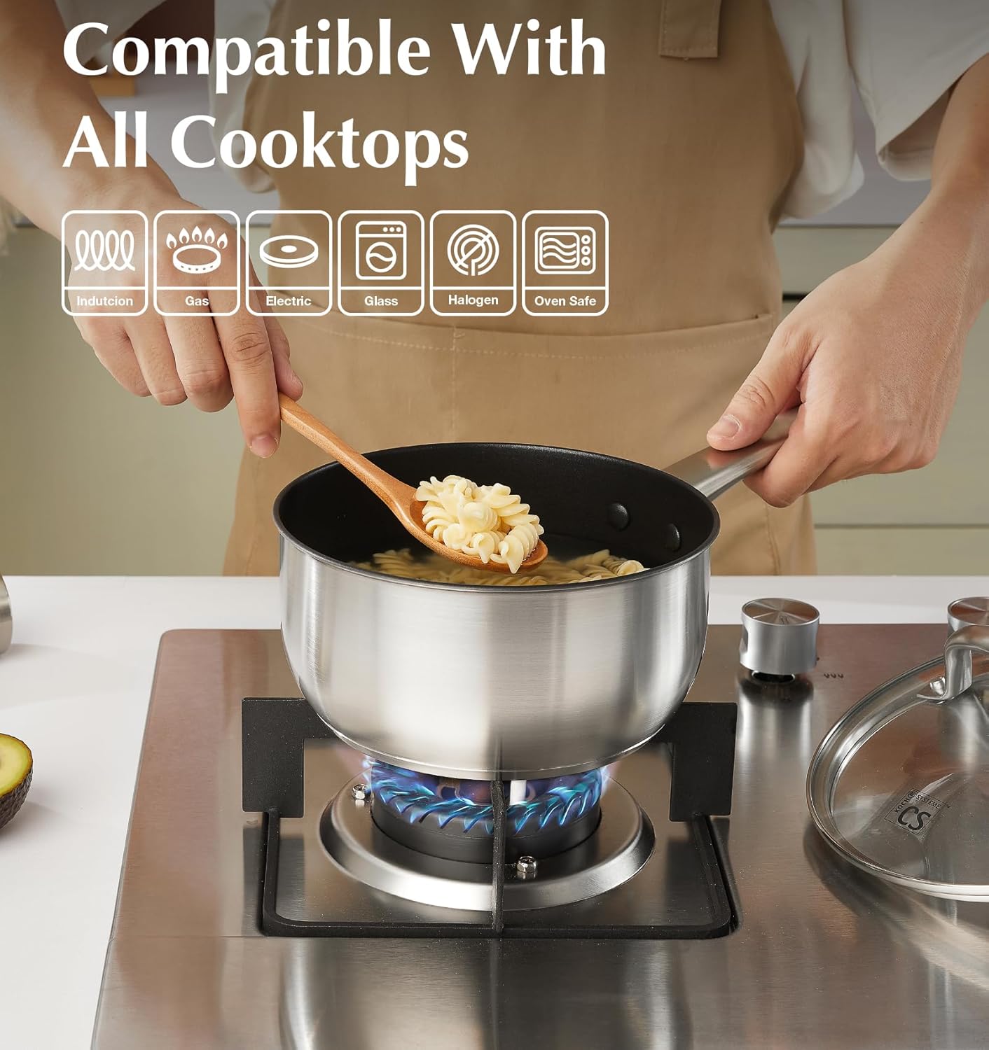 KOCH SYSTEME CS Stainless Steel Saucepan Set, 1 Quart & 2 Quart Sauce Pan Sets with Nonstick Coating, Stainless Steel Pot Set, Induction Steel Pots, Easy to Clean, Oven Safe