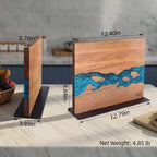 FINDKING Magnetic Knife Block, Double Sided Holder, Powerful Magnet Kitchen Storage, Acacia Wood and Blue Resin (12 x 10 Inches, Without Knives)
