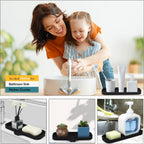 Silicone Bathroom Soap Dishes, Sponge Holder for Kitchen Sink, Shower Soap Holder with Drain, Soap Dispenser Tray, Soap Dish for Bottle, Cup, Sink or Counter Organizer - Black 9" x 3.15"