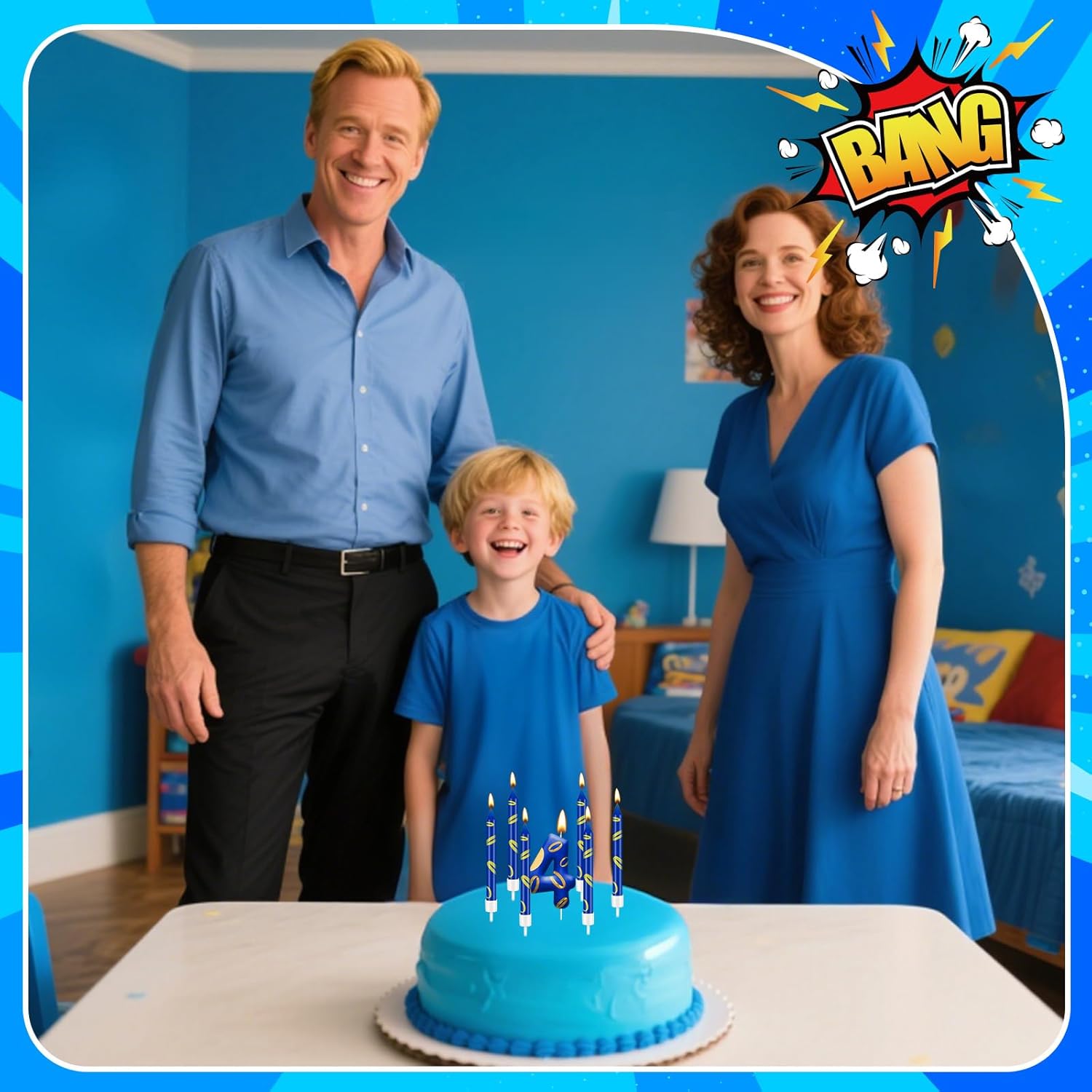 13PCS Birthday Cake Candles Set - Blue and Golden Ring Number Candles with Vibrant Designs for Boys & Girls, Theme Birthday Party Decorations, Cake Toppers for Theme Parties(Number 4)