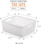 BINO | Woven Plastic Basket | Medium (White), 4-Pack | THE JUTE COLLECTION | Home Organization, Space - Saving Storage, Stylish Design | Jute Basket | Plastic Storage Basket