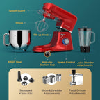 COOKLEE 6-IN-1 Stand Mixer, 8.5 Qt. Multifunctional Electric Kitchen Mixer with 9 Accessories for Most Home Cooks, SM-1507BM, Ruby Red