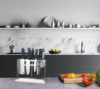 YIIYIIN Magnetic Knife Block with Marble Base - Double Sided Magnetic Knife Stand - Magnetic Knife Holder - Kitchen Knife Storage - Knife Holders for Counter Top - Marble White