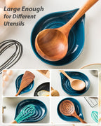 LAUCHUH Spoon Rest for Stove Top, Ceramic Spoon Holder for Kitchen Counter Large Spatula Holder for Spoons, Ladles, Tongs, Christmas Decor, Set of 2, 5 inch, Blue