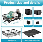 Dish Drying Rack - Space Saving Dish Rack - Dish Racks for Kitchen Counter with Drainboard,Rustproof Dish Drainer with Removable Utensil Holder,Black