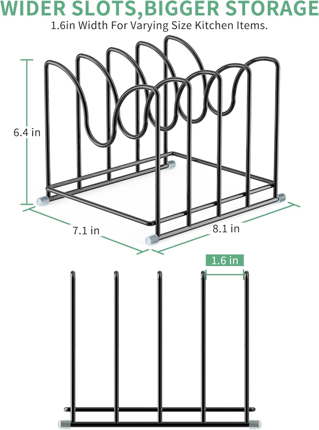 Pot Lid Organizer Rack,1.6in Wide Cutting Board Organizer for Pan Lids,Baking Sheets,Cookie Sheets, with 4 Slots,Cutting Board Holder Rack (2PC-Large)
