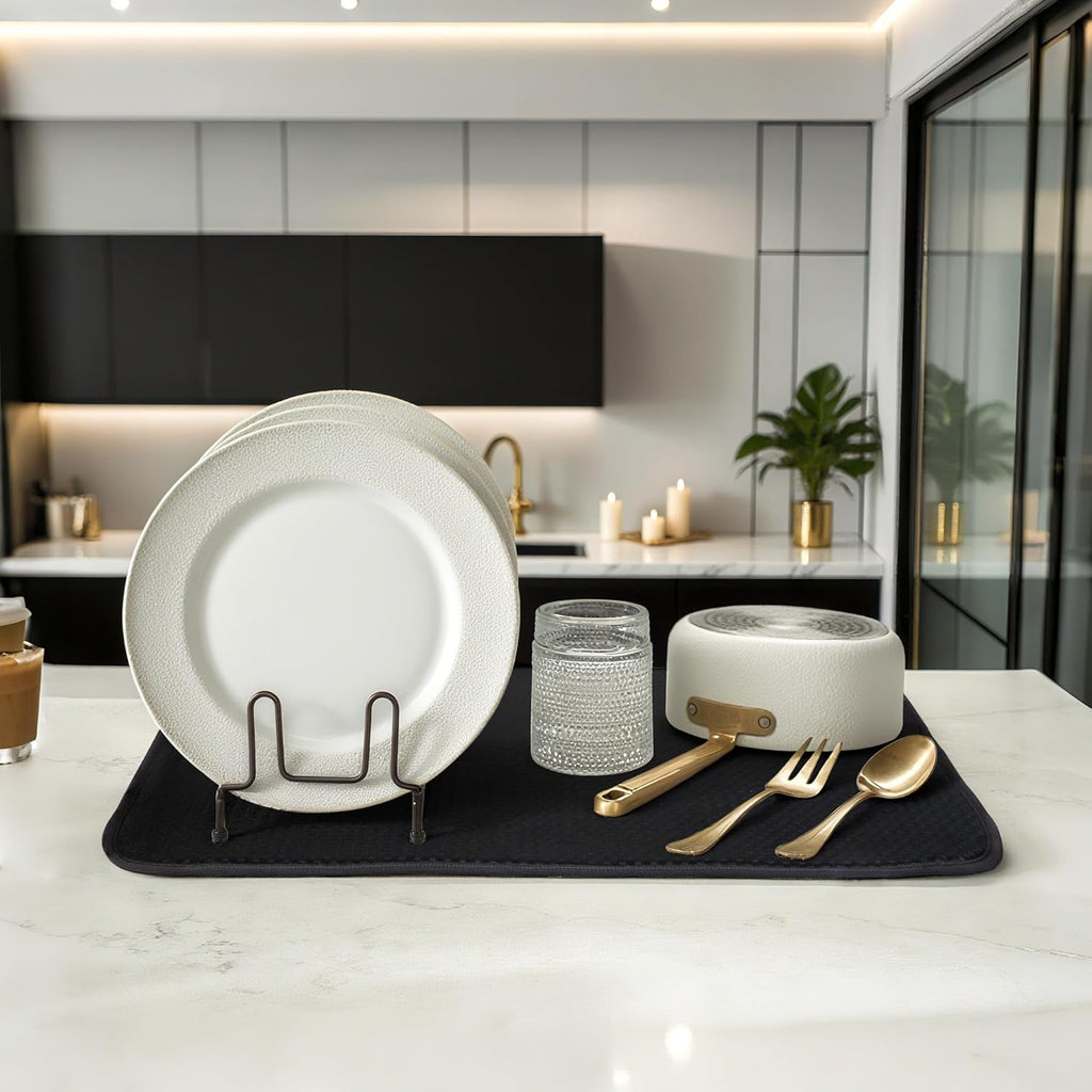 Black Dish Drying Mat XXL 17”x24” – Absorbent Kitchen Drying Mat for Kitchen Counter, Dish Rack Mat, Utensils, Pots & Pans – Dish Drying Pad, Drainer Mat, Dish Mats for Drying Dishes