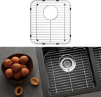 Stainless Steel Sink Protectors for Kitchen Sink, 13.12’’x11.6’’ Sink Protector Grid with Rear Drain, Rust Resistant Sink Grate for Bottom of Kitchen Sink with Sink Drain Strainer