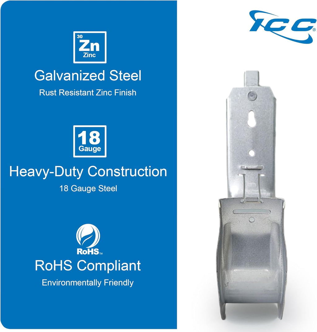 ICC Beam Clamp J Hook 4” with Retainer Clip - Galvanized Steel Cable Management Hooks for Hanging Cable to Beams - Rust-Resistant, EIA and TIA Compliant - 4 Inch 25 Pack