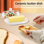 Butter Dish with Lid, butter dish with lid for countertop,Classic patterns Ceramic Butter container,Grilled flower craft butter Holder,Microwave, Oven and Dishwasher Safe butter tray.