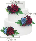 Rinlong 3Pcs Pre-made Cake Toppers - Flowers for Christmas, Wedding, Baptism - Burgundy, Navy Xmas Cake Decorations