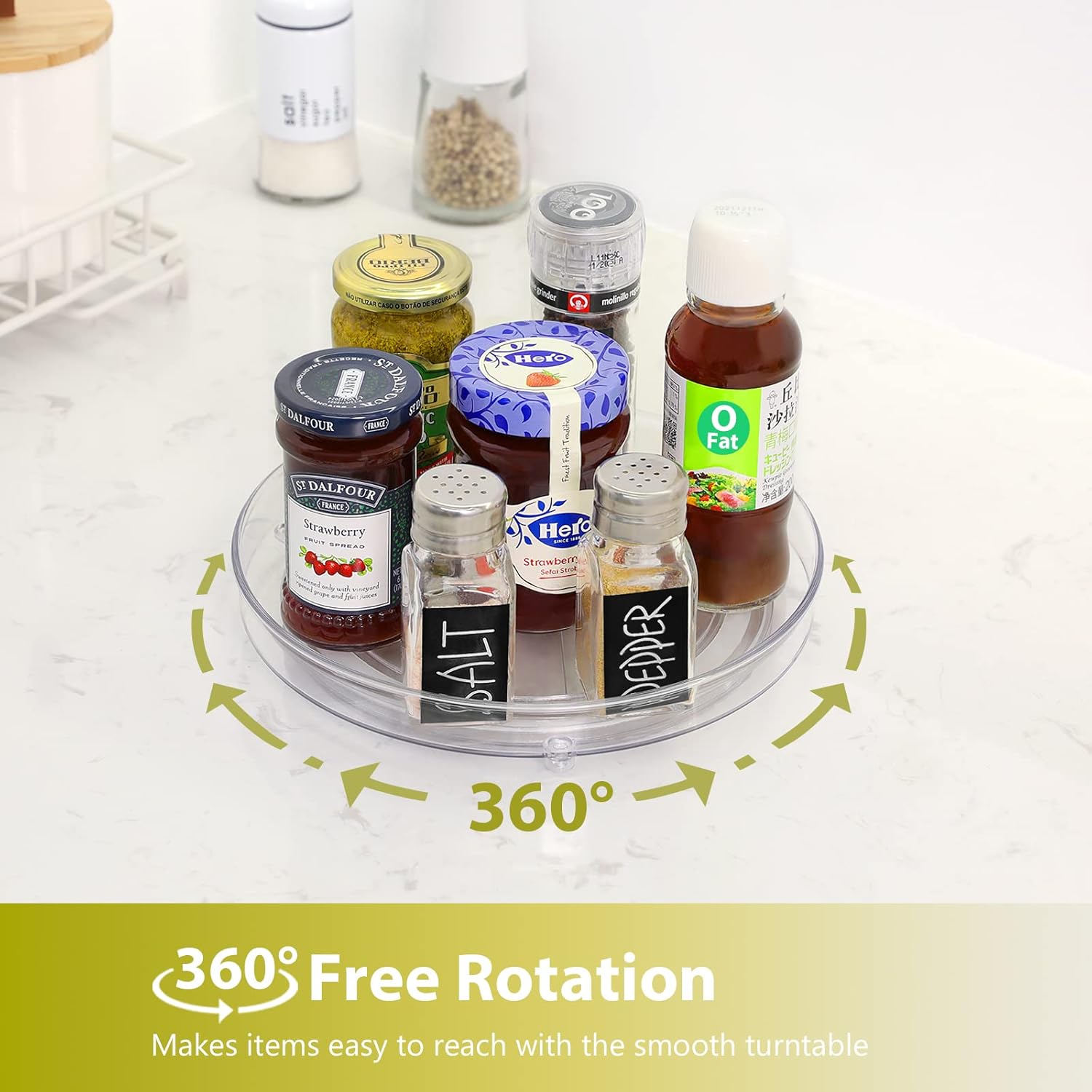 GUZON 4 Pack Lazy Susan Organizer, 9 Inch Clear Lazy Susan Turntable for Cabinet, BPA-Free Plastic Rotating Spice Rack for Kitchen, Pantry, Refrigerator, Bathroom, Dresser, Table, Countertop