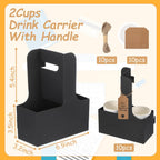 10 Pack 2 Cup Disposable Drink Carrier with Handle Paperboard Coffee Cup Holder Portable for Hot Cold Drinks Food Delivery Services with Heart Card for Teacher Appreciation Week Mother's Day