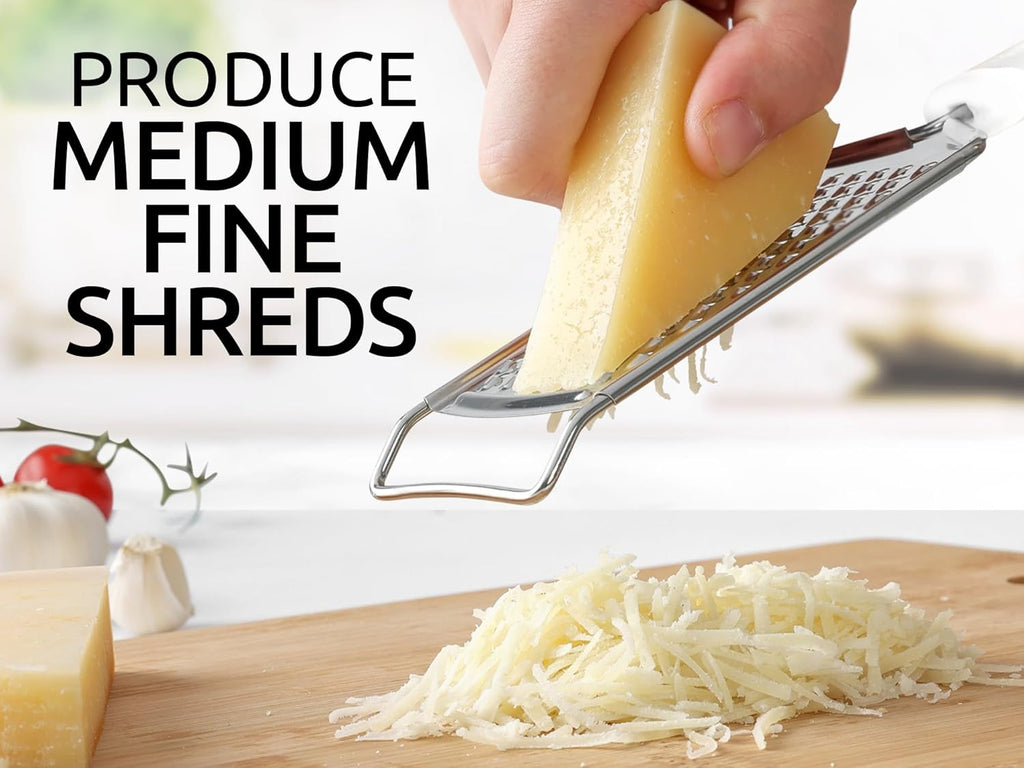 Zulay Kitchen Professional Cheese Grater Stainless Steel - Durable Rust-Proof Metal Lemon Zester Grater With Handle - Flat Handheld Grater For Cheese, Chocolate, Spices, And More - White