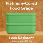 Platinum Silicone Bento Lunch Box Set of 2 – 3 Compartments, Leakproof, Versatile, Durable, Microwave & Freezer Safe, Meal Prep Container, Food Storage for All Ages (Watermelon Green)