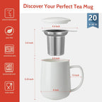 Sweese 20 OZ Porcelain Tea Mug with Infuser and Lid, Loose Leaf Tea Cup, Gifts for Tea Lover - White