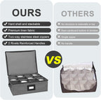 Mug Storage Box with Dividers, China Storage Containers for Tea Cups and Coffee Mugs with Zipper Lid and Rivet Reinforced Handles, Hard Shell and Stackable (Black)