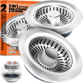 Kitchen Sink Drain Strainer & Sink Stopper, Upgraded 3 in 1 Stainless Steel Drain Plug Combo with Anti-Clog Basket, Pop Up Drain Cover for Standard 3-1/2'', Fits Double Bowl Kitchen Sinks