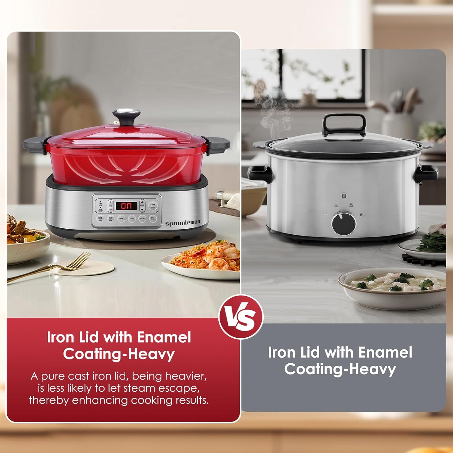 Electric Dutch Oven Multi-Cooker, 5.8QT Enameled Cast Iron Pot - 1250W Fast Heating, 6 Preset Functions, Digital Display & Keep Warm, Oven Safe Pot To 392℉, with Removable Pot, Steam Rack