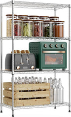 1000 lbs 4Tier Shelf Metal Storage Shelves Wire Rack Closet Organizers with Wheel for Garage Kitchen Bathroom Laundry Chrome 13.7" D x 29.5" W x 47.2" H