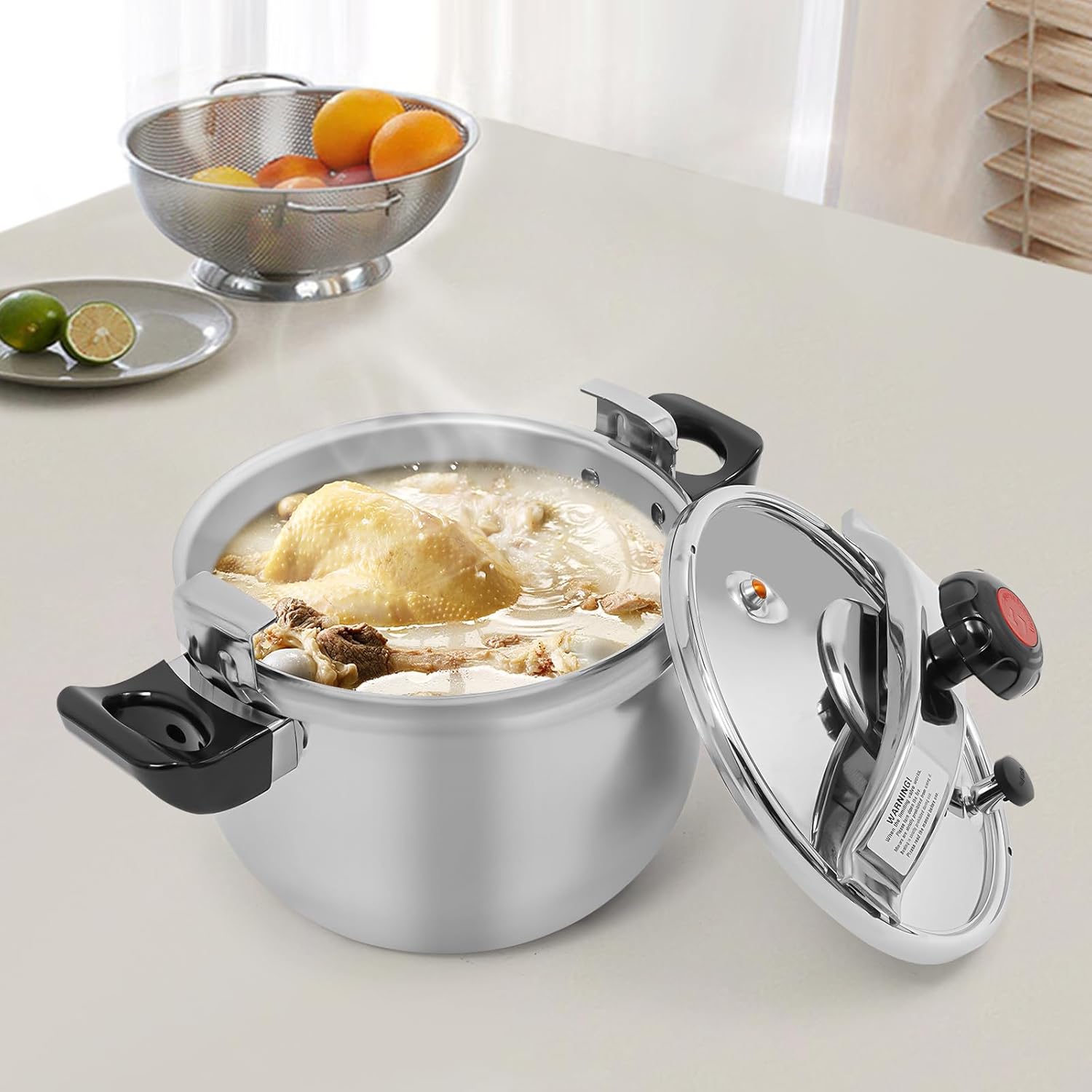 11.6 Quart Pressure Cooker Stainless Steel Pressure Canner, Large Capacity, Commercial Pressure Cooker Clamp On Type, Single Valves for Family or Commercial Use