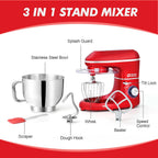 Kitchen in the box Stand Mixer, 6.5QT 660W Kitchen Electric Mixer, 6-Speed Tilt-Head Food Mixer with Dough Hook, Wire Whip, Beater, Dishwasher Safe (Red)