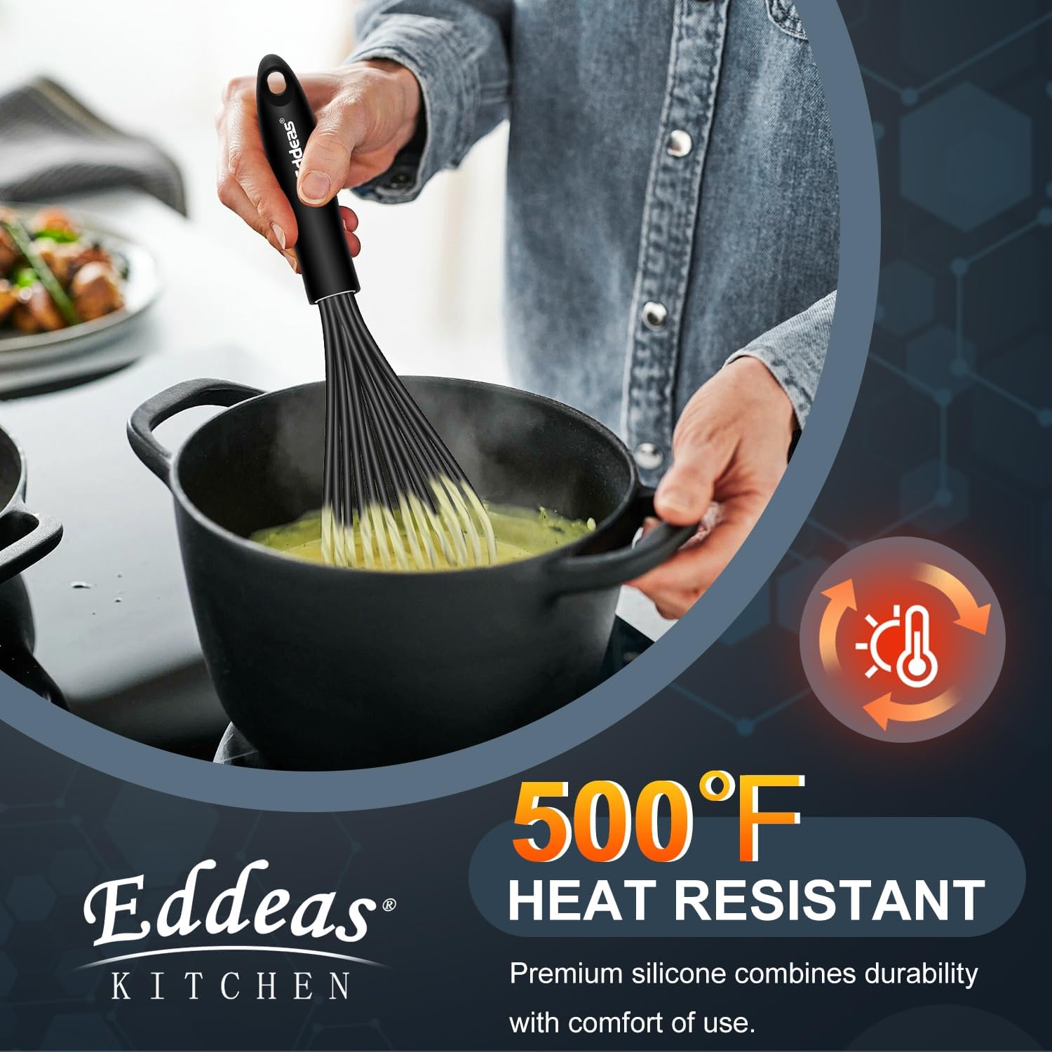 Whisks For Cooking - 500 °F Heat Resistant Silicone Whisk, Heavy Duty 7",9"&11inch Non-Scratch Balloon Kitchen Wisk tool Set, for cooking Wisking, Blending, Beating, Stirring, 3 Piece Black