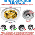 zaa Kitchen Sink Drain Strainer - Kitchen Sink Stopper, 304 Stainless Steel Sink Drain Stopper, Sink Protector for Kitchen with Anti-Clog Filter, Fit US Standard 3-1/2'' Sink Drain Hole, Gold