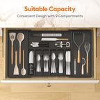Lifewit Silverware Drawer Organizer, Expandable from 18.7 to 33 inches, Adjustable Utensil Tray for Kitchen, Large Cutlery Holder, Plastic Flatware Storage for Spoons Forks Knives, Black