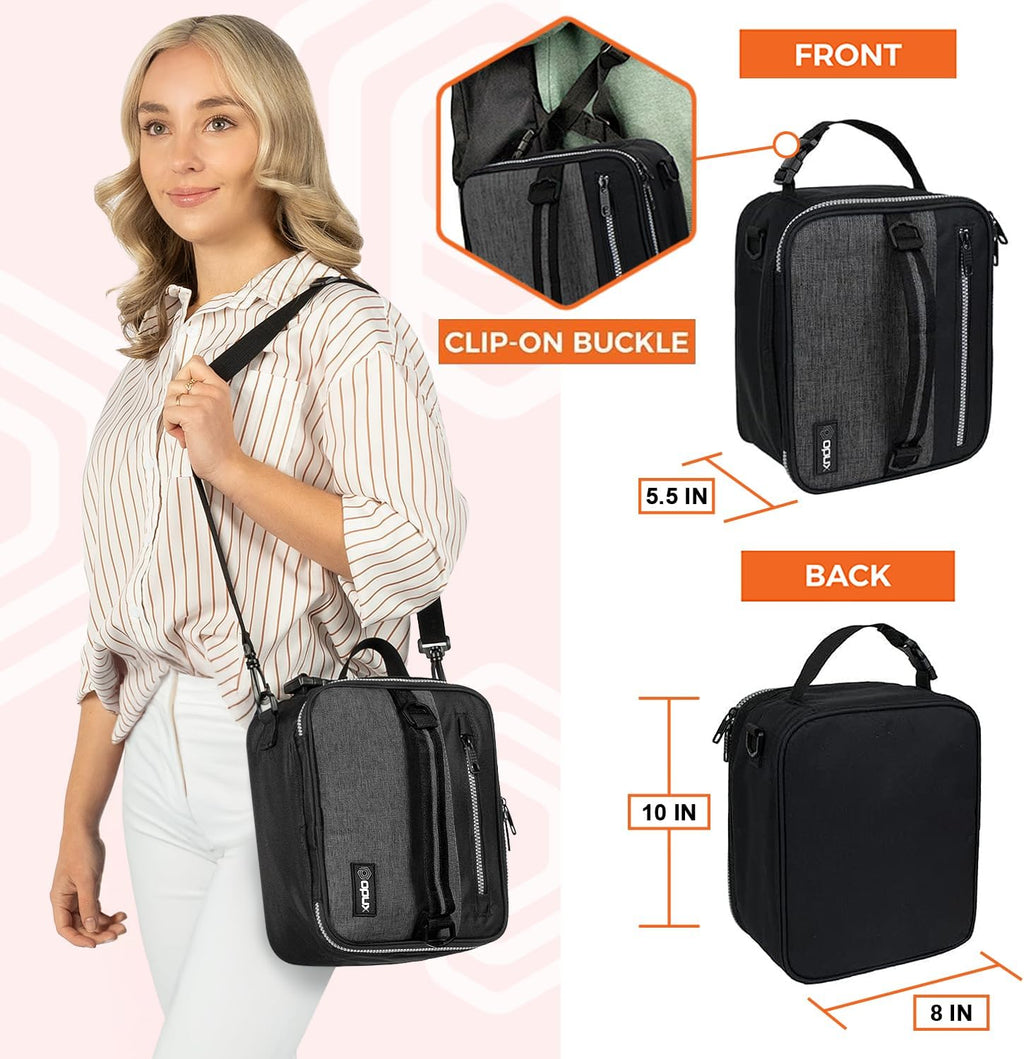 opux Insulated Lunch Box for Men Women Adult, Compact Lunch Bag for Kids Boy Girl Teen, Soft Lunch Cooler Bag for Work School, Leakproof Lunchbox Lunch Pail with Clip-on Buckle, Heather Charcoal