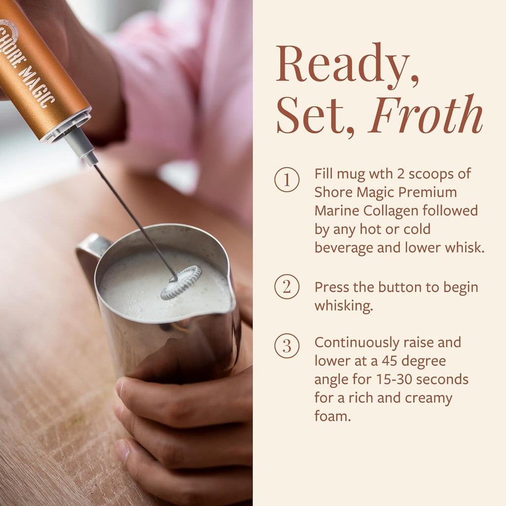 Premium Frother, High-Powered Handheld Whisker, Stainless Steel Mini-Blender for Homemade Lattes & Cappuccinos, Battery Operated Premium Frother, One Piece