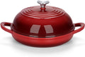E-far Dutch Oven for Sourdough Bread Baking, 6 Qt Round Enameled Cast Iron Dutch Oven for Homemade Artisan Bread, Dome Lid & Shallow Base, Matte Black Interior & Durable, Oven-Safe to 500℉, Red