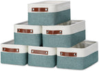 DULLEMELO Set of 6 Small Baskets for Organizing, Small Fabric Storage Bins for Storage, Collapsible Storage Bins with Handles for Shelves, Closets (11.8"x7.9"x5.1", White&Deep Green)
