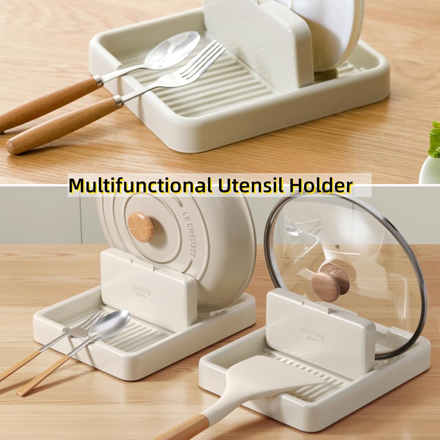 Spoon Rest with Pot Lid Holder for Stove Top, Utensil Rest & Spoon holder for Kitchen Counter, Stove Top, Heat Resistant Kitchen Utensil Holder for Spatulas Holder, Pot Lid, Tongs, Ladles