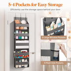 Lifewit 2 Pack Over the Door Organizer, 5 Shelf Clear Window Hanging Storage with 4 Mesh Side Pockets, Anti Tilt 40 lbs Load Behind Door for Pantry, Nursery, Bathroom, Bedroom, Kitchen, Dorm, Gray